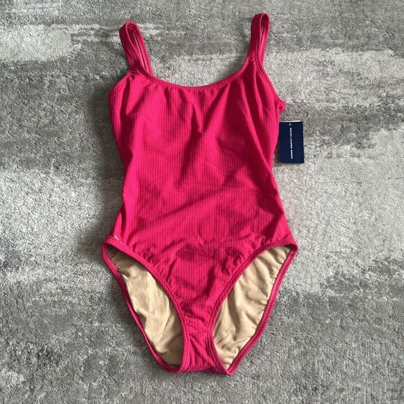 Ralph Lauren Sport Swimsuit Womens 14 One Piece Bathing Hot Pink Vintage USA New - Picture 1 of 10